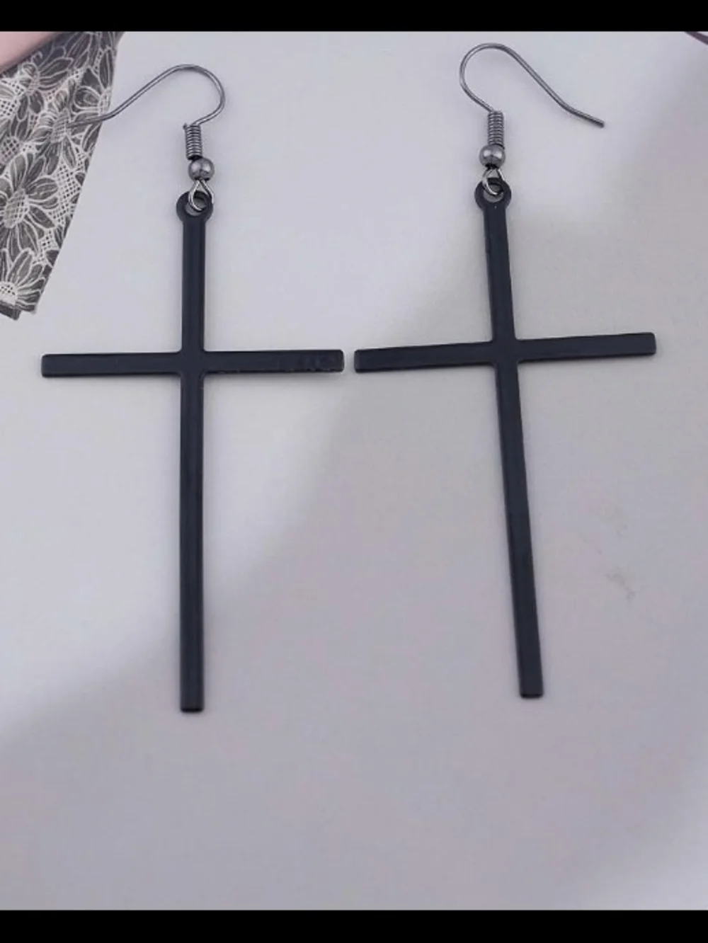 Black Cross Dangle Earrings for Women - Minimalist Stainless Steel